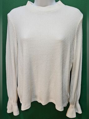 Cream Waffle-Knit Long Sleeve Sweater